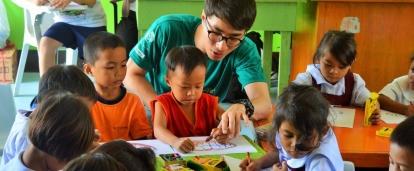 Young students take part in an interactive lesson during one of Projects Abroad's volunteer teaching abroad placements.